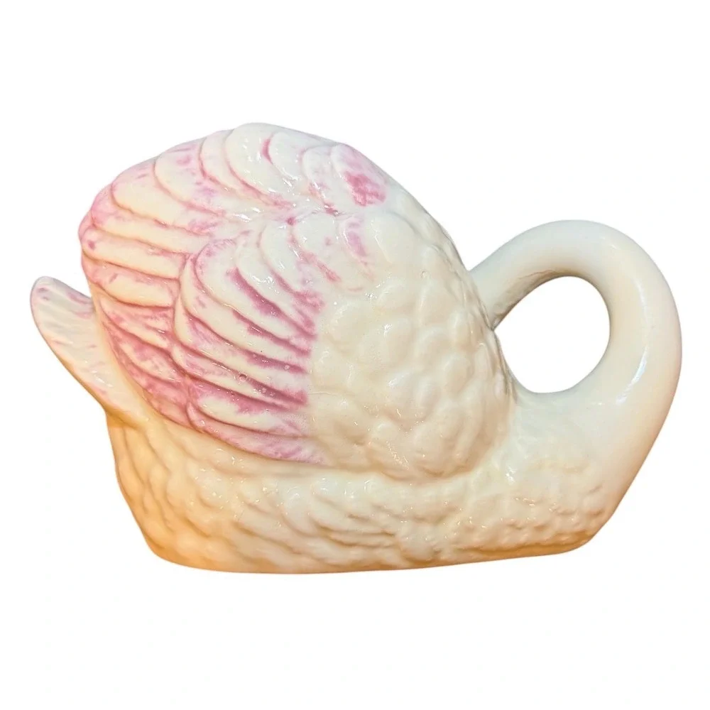Vintage Ceramic White and Pink Swan Toothbrush Holder/Planter 1999 Decor